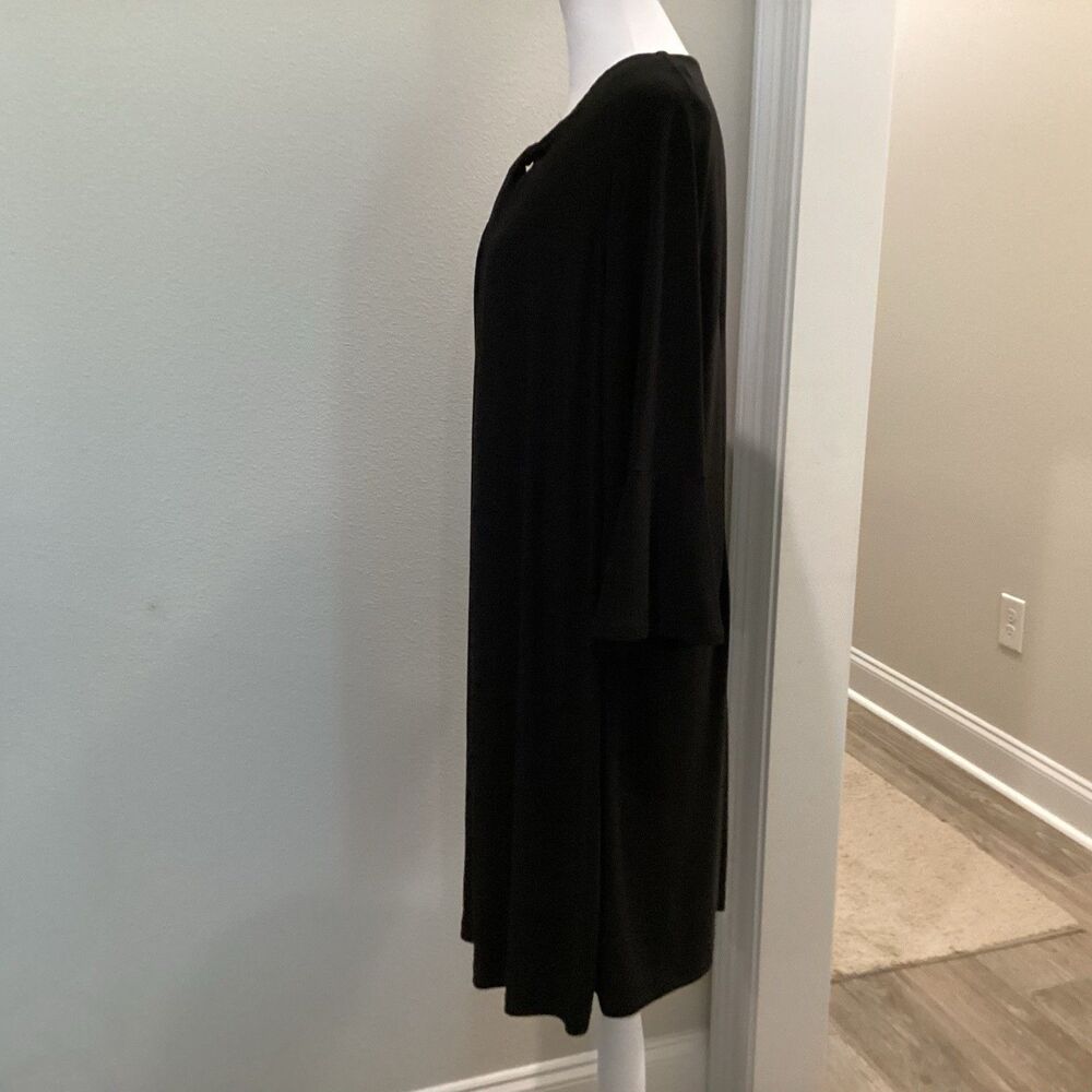 Ellen Weaver Black Midi Dress Womens 1XL Stretch Knit Long Bell Sleeve - Picture 5 of 9